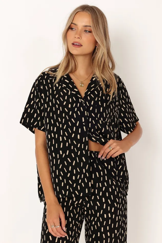 Women Tops petalandpup Bastian Short Sleeve Shirt 8211 Black Beige Black Beige