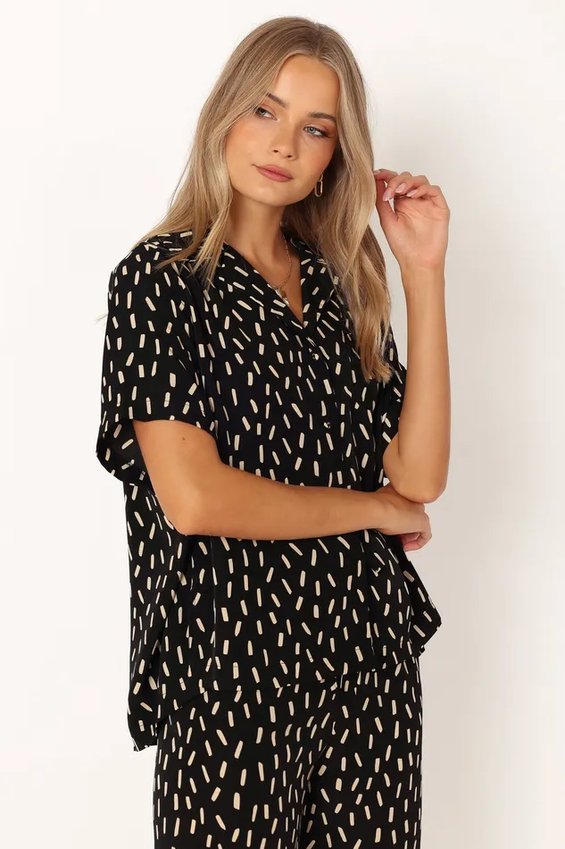 Women Tops petalandpup Bastian Short Sleeve Shirt 8211 Black Beige Black Beige