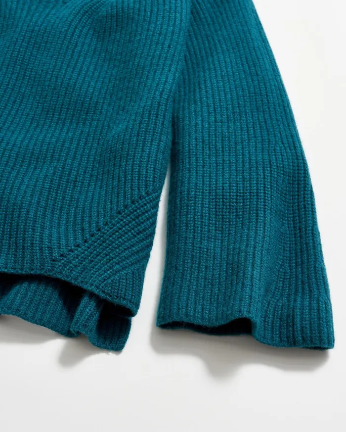 Women Transfer Rib Funnel Sweater Dark Teal Billy Reid Sweaters and Knits