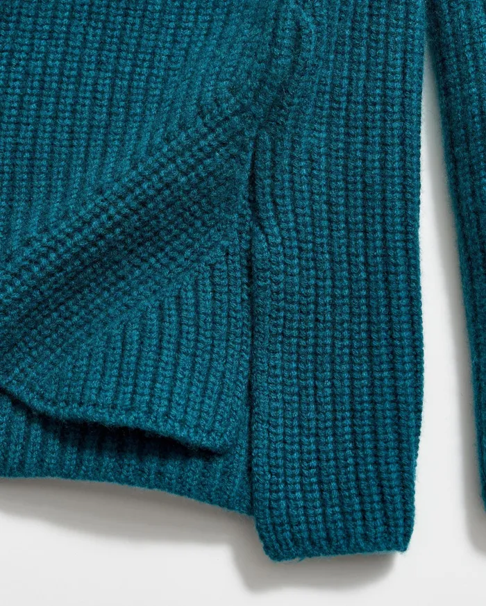 Women Transfer Rib Funnel Sweater Dark Teal Billy Reid Sweaters and Knits