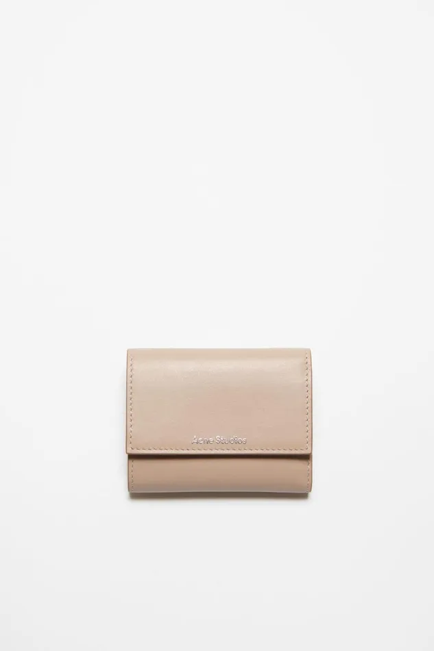 Women Trifold Leather Wallet Taupe Beige Acne Studios Small Leather Goods