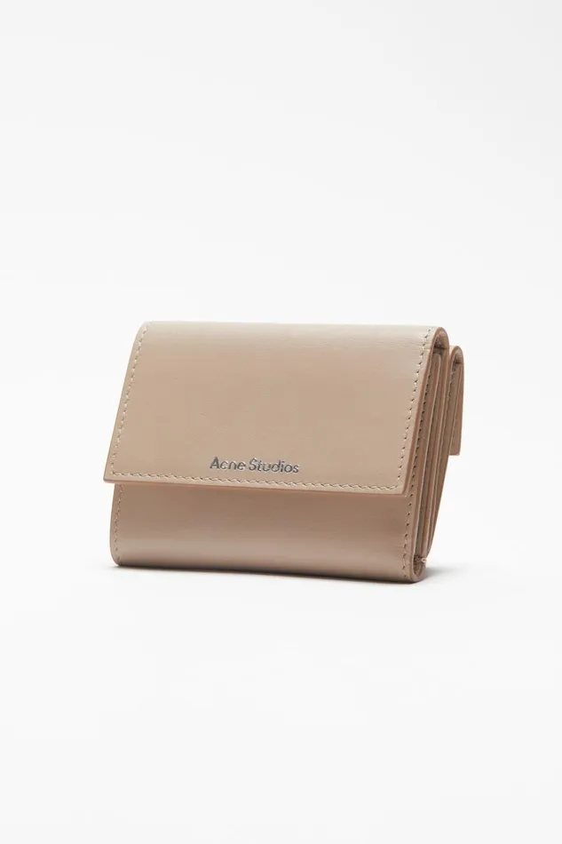 Women Trifold Leather Wallet Taupe Beige Acne Studios Small Leather Goods