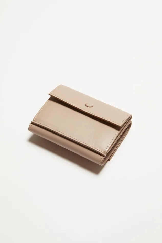 Women Trifold Leather Wallet Taupe Beige Acne Studios Small Leather Goods