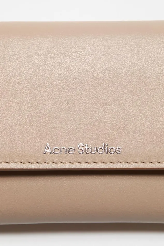 Women Trifold Leather Wallet Taupe Beige Acne Studios Small Leather Goods