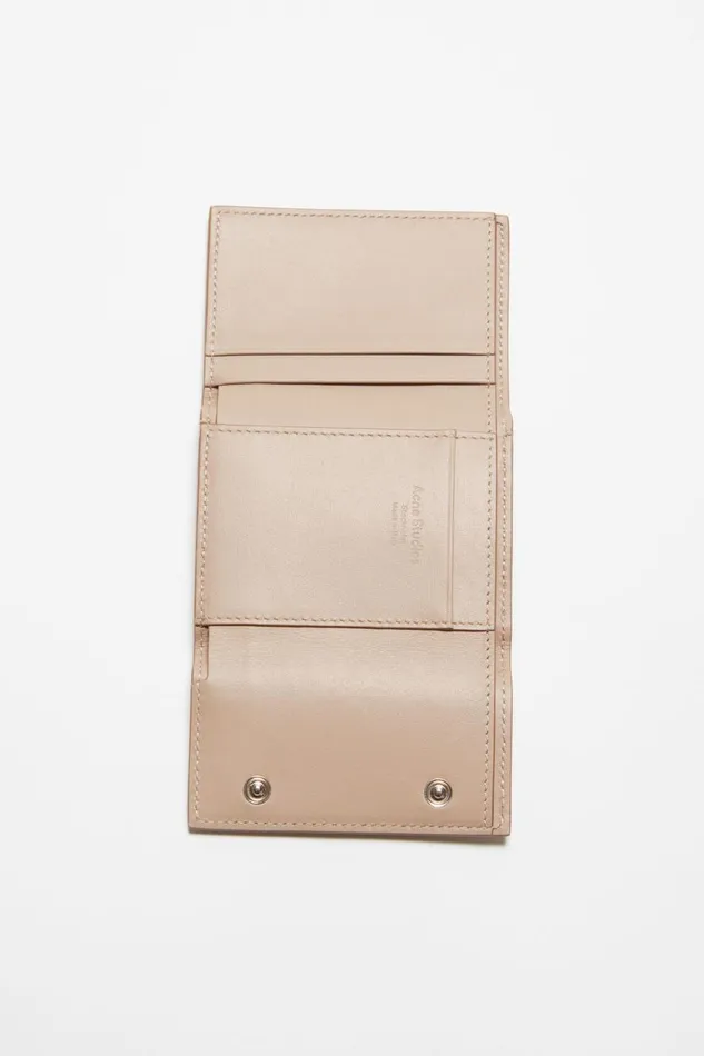 Women Trifold Leather Wallet Taupe Beige Acne Studios Small Leather Goods