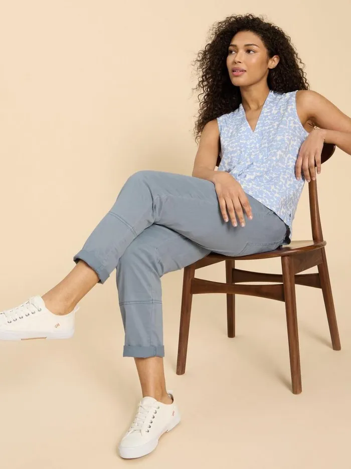 Women TROUSERS White Stuff Blaire Cotton Blend Trouser Mid Blue