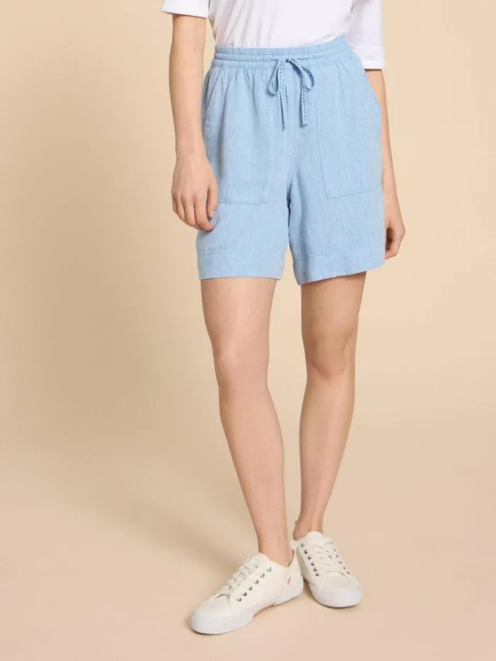 Women TROUSERS White Stuff Elle Linen Blend Short Chambray Blue Women TROUSERS White Stuff Elle Linen Blend Short Chambray Blue