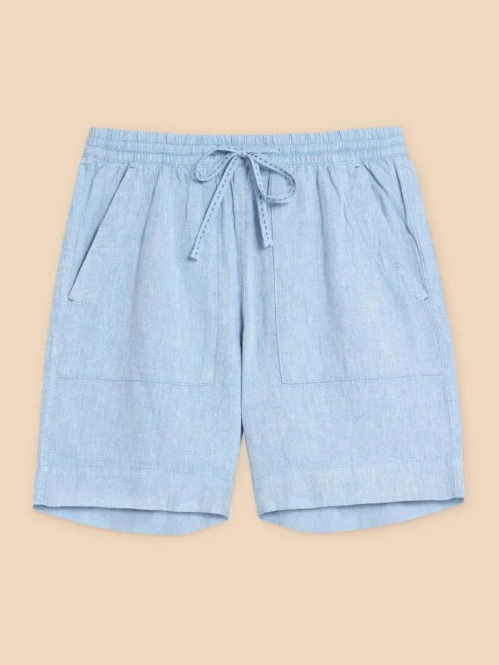 Women TROUSERS White Stuff Elle Linen Blend Short Chambray Blue Women TROUSERS White Stuff Elle Linen Blend Short Chambray Blue