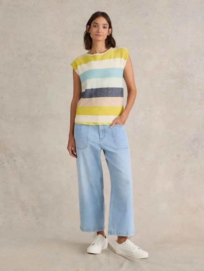 Women TROUSERS White Stuff Tia Wide Leg Crop Jean Light Denim