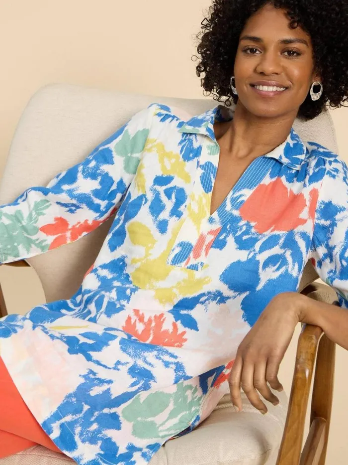 Women TUNICS White Stuff Blaire Linen Tunic Ivory Multi Women TUNICS White Stuff Blaire Linen Tunic Ivory Multi