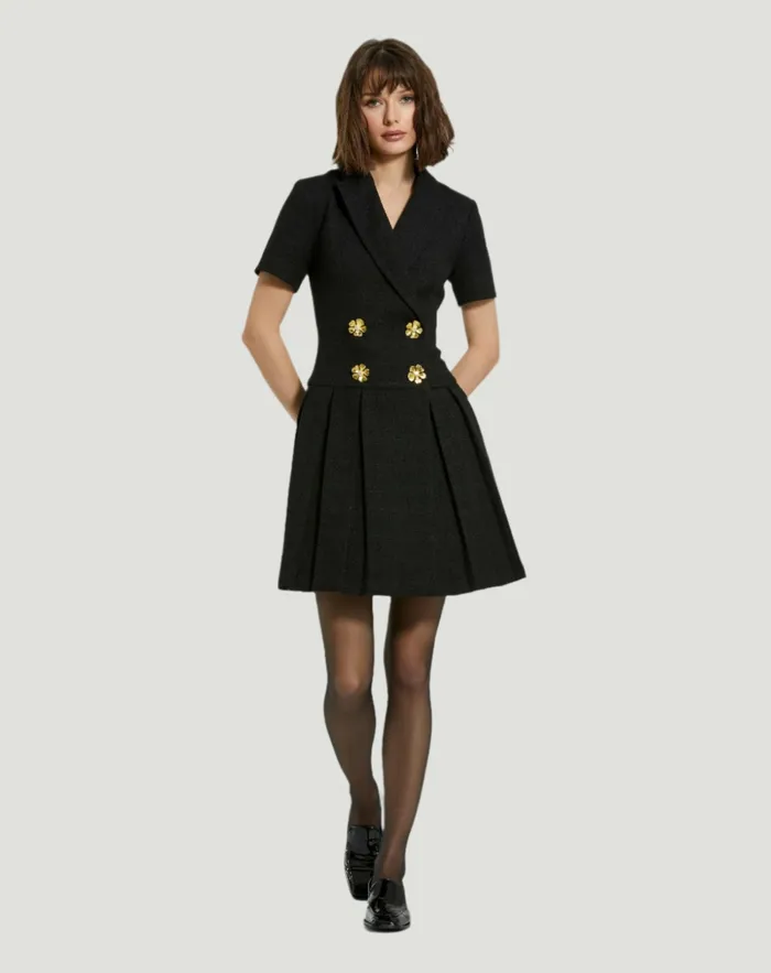 Women Tweed Short Sleeve Blazer Mini Dress Black Every Day Dresses Mac Duggal