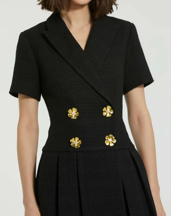 Women Tweed Short Sleeve Blazer Mini Dress Black Every Day Dresses Mac Duggal