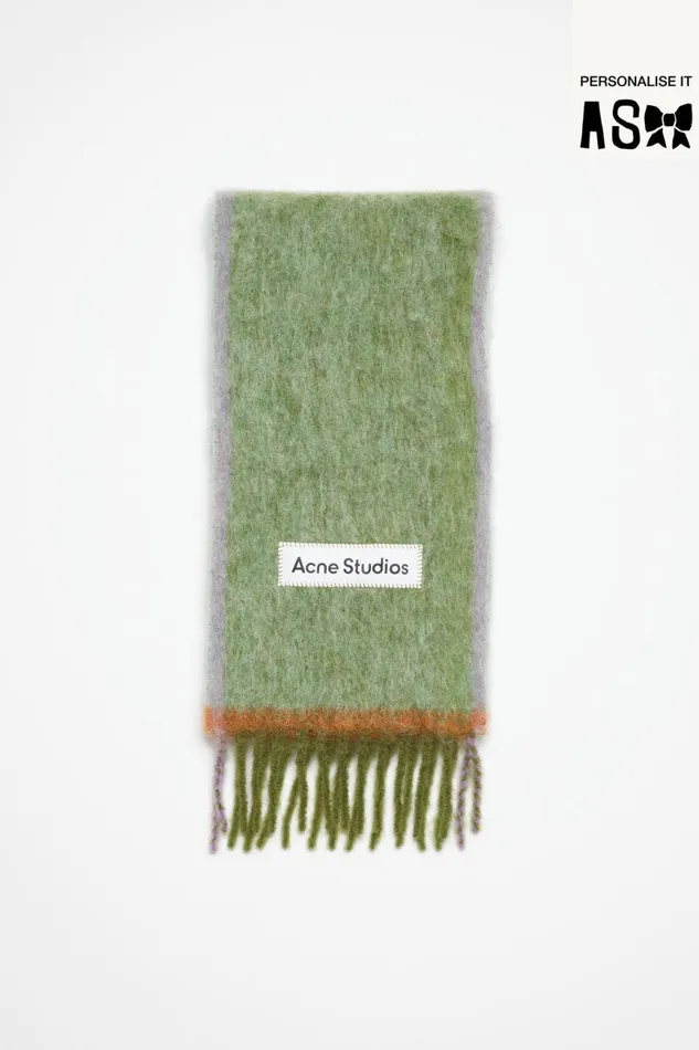Women Wool Mohair Scarf 8211 Narrow Grass Green Acne Studios Scarves