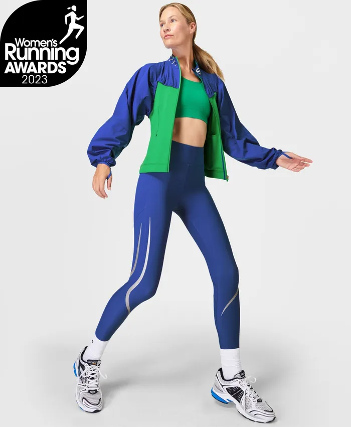 Women Zero Gravity Illuminate Running Leggings Lightning Blue Pocketed Sweaty Betty