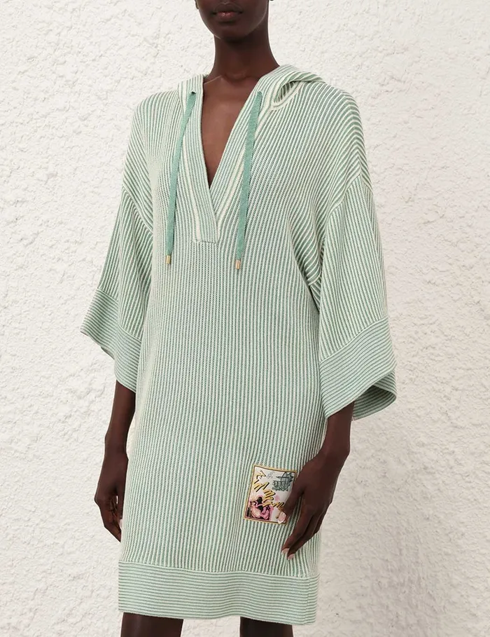 Women Zimmermann Clothing Acacia Stripe Hooded Mini Greencream