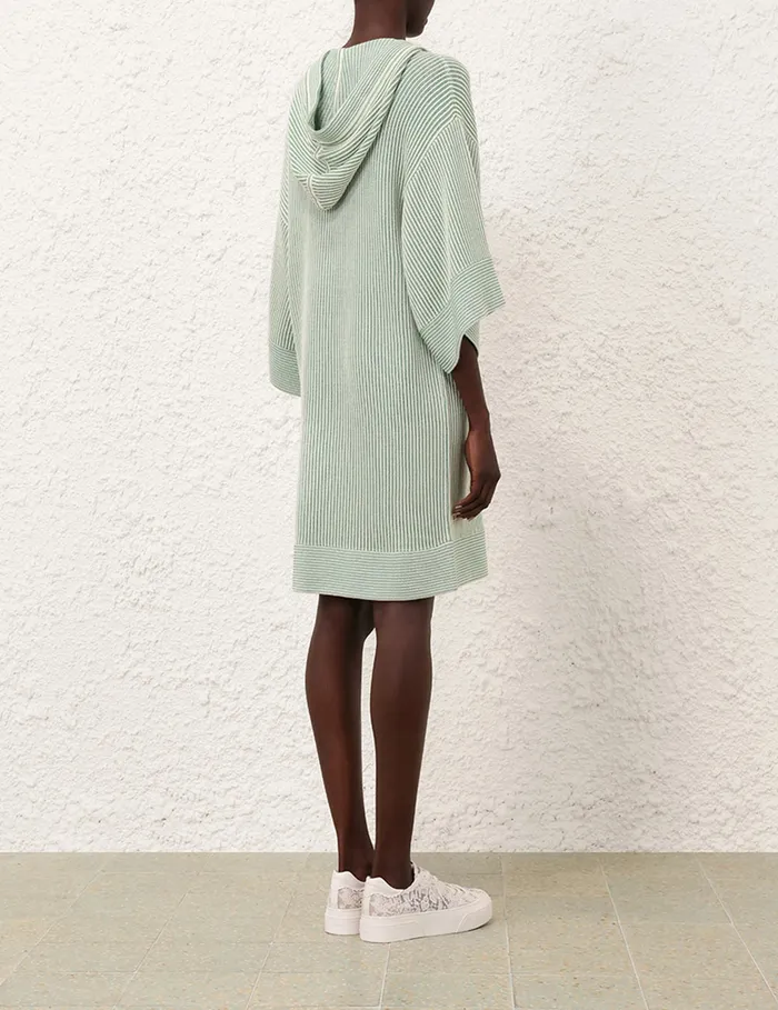 Women Zimmermann Clothing Acacia Stripe Hooded Mini Greencream