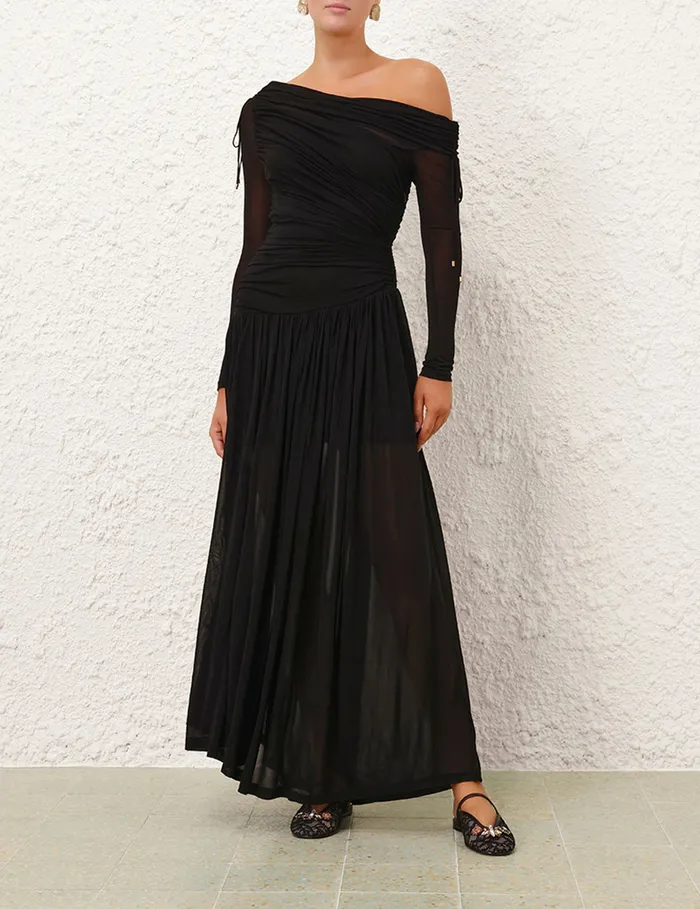 Women Zimmermann Clothing Crush Asymmetrical Midi Dress Black