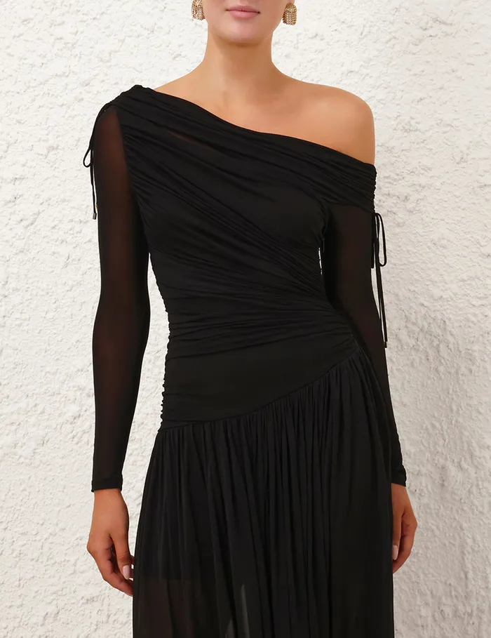 Women Zimmermann Clothing Crush Asymmetrical Midi Dress Black