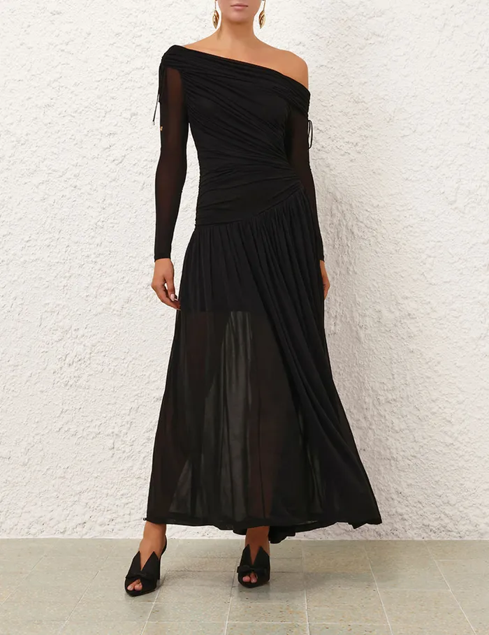 Women Zimmermann Clothing Crush Asymmetrical Midi Dress Black
