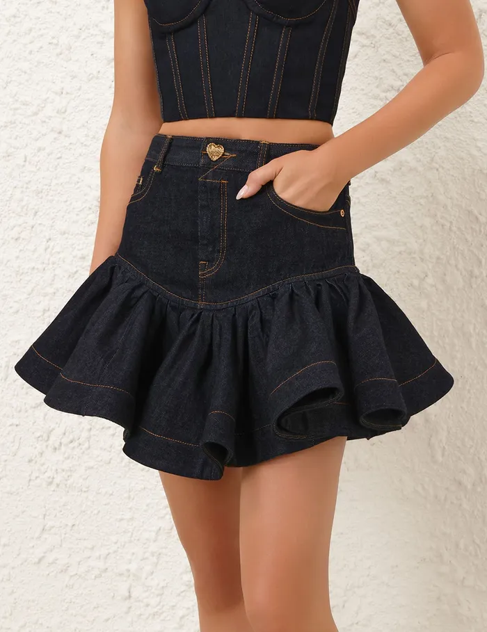 Women Zimmermann Clothing Crush Denim Frill Mini Skirt Night Sky