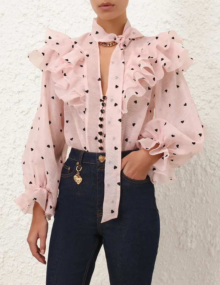 Women Zimmermann Clothing Crush Embroidered Blouse Pink Hearts