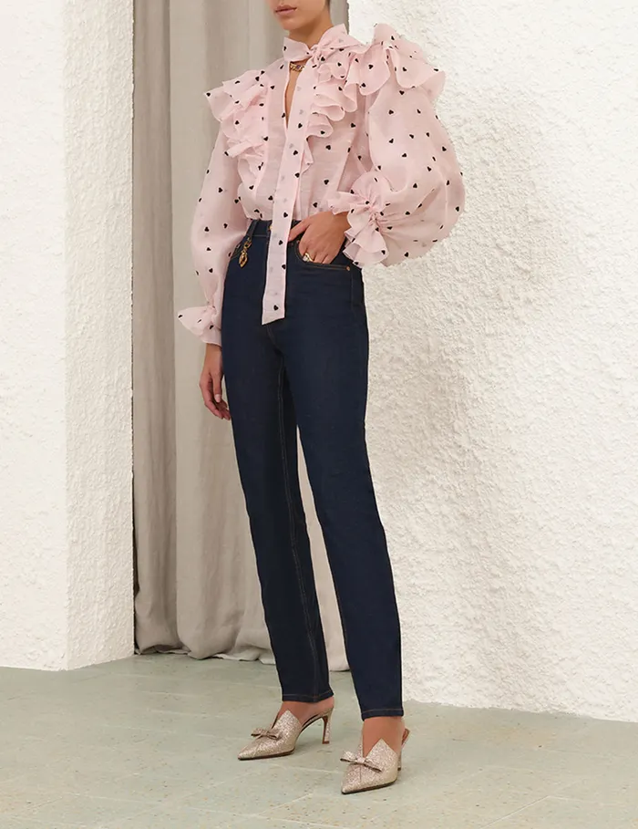 Women Zimmermann Clothing Crush Embroidered Blouse Pink Hearts