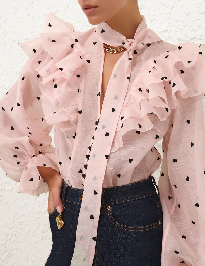 Women Zimmermann Clothing Crush Embroidered Blouse Pink Hearts