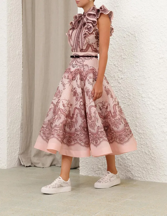 Women Zimmermann Clothing Crush Frilled Fitted Blouse Pink Lace Print