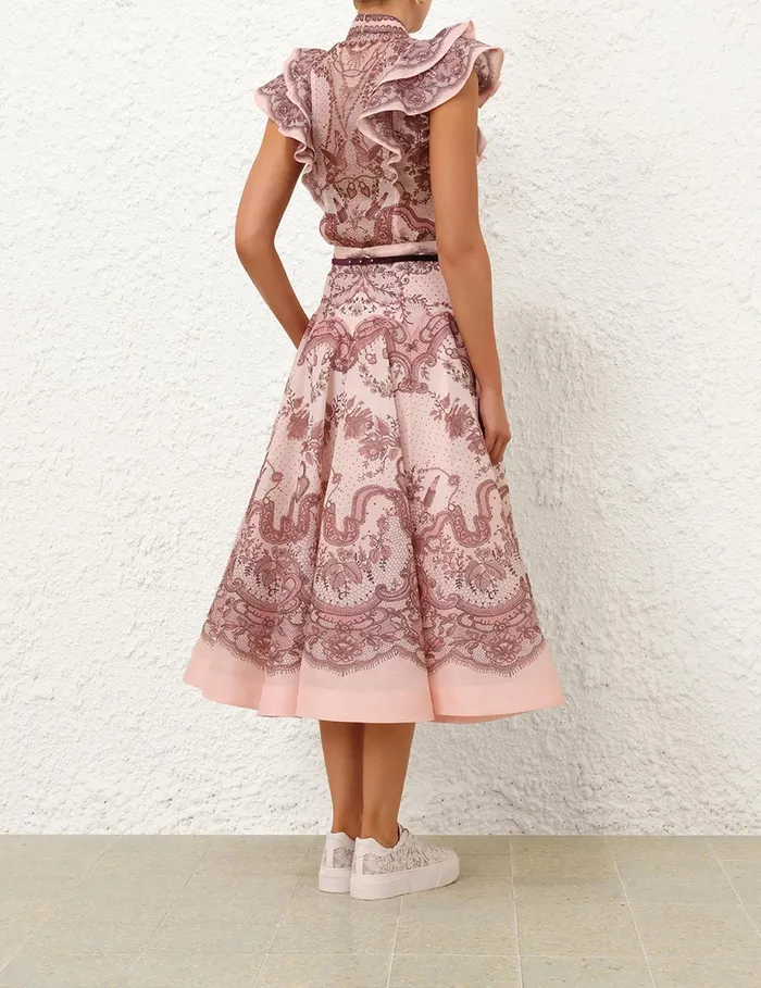Women Zimmermann Clothing Crush Frilled Fitted Blouse Pink Lace Print