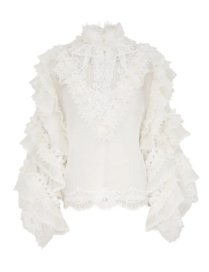 Women Zimmermann Clothing Crush Heart Trim Blouse Ivory