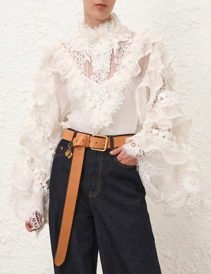 Women Zimmermann Clothing Crush Heart Trim Blouse Ivory