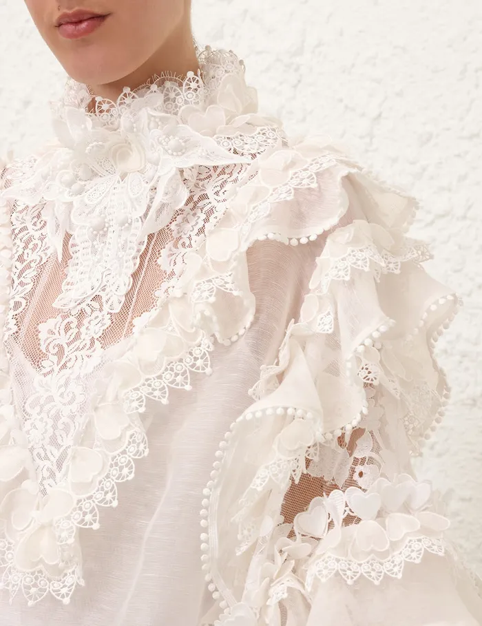Women Zimmermann Clothing Crush Heart Trim Blouse Ivory