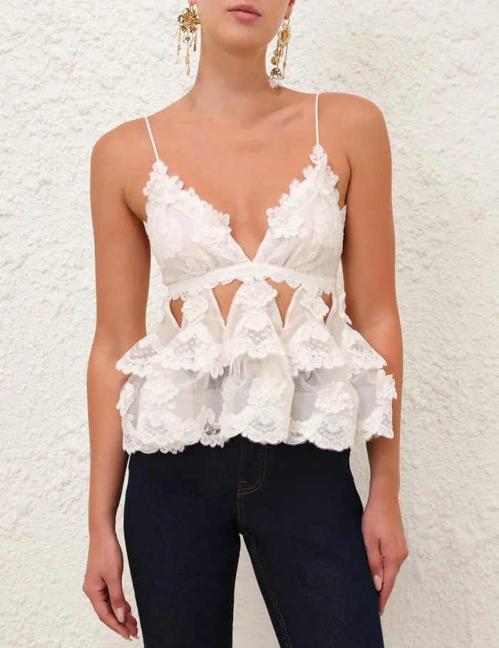 Women Zimmermann Clothing Crush Lace Motif Tiered Top Ivory