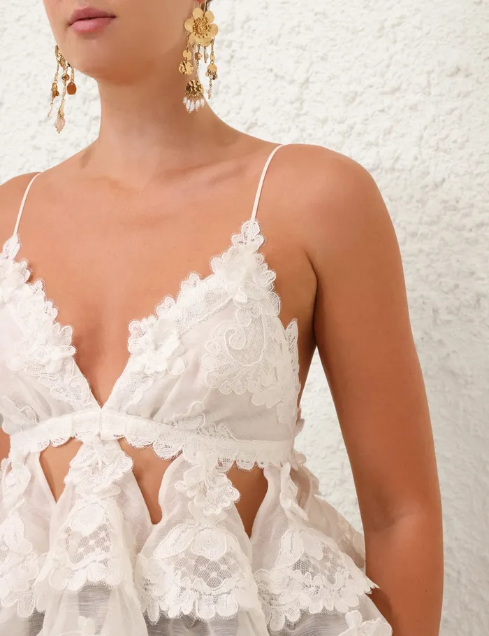 Women Zimmermann Clothing Crush Lace Motif Tiered Top Ivory