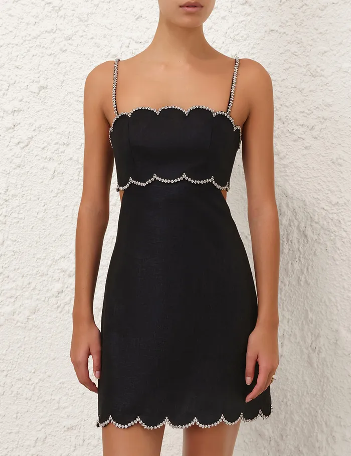Women Zimmermann Clothing Crush Scalloped Mini Dress Black