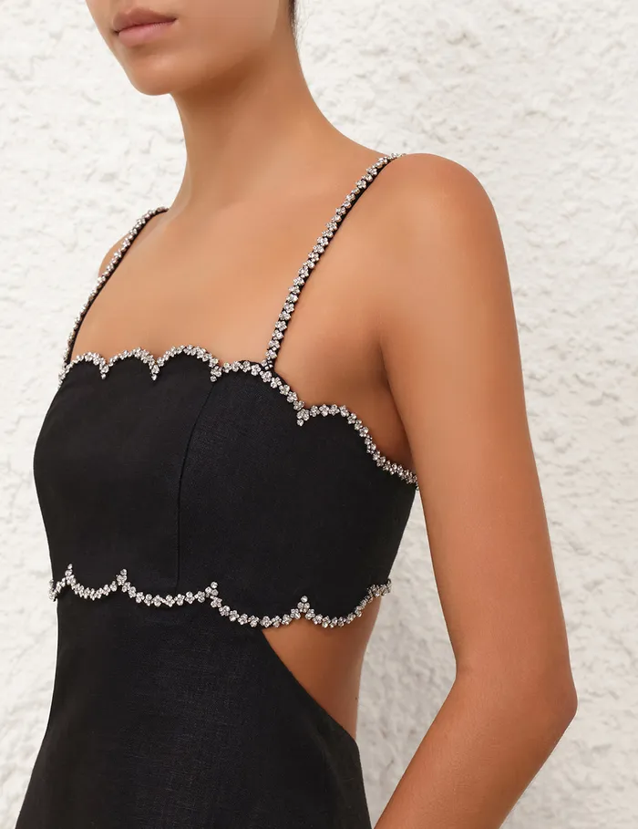Women Zimmermann Clothing Crush Scalloped Mini Dress Black