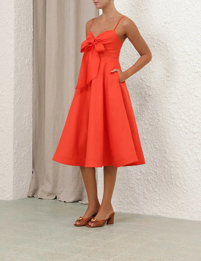 Women Zimmermann Clothing Crush Tie Front Midi Dress Red
