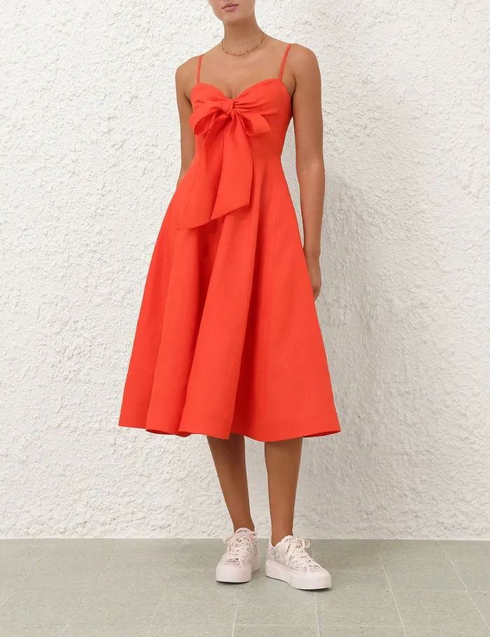 Women Zimmermann Clothing Crush Tie Front Midi Dress Red