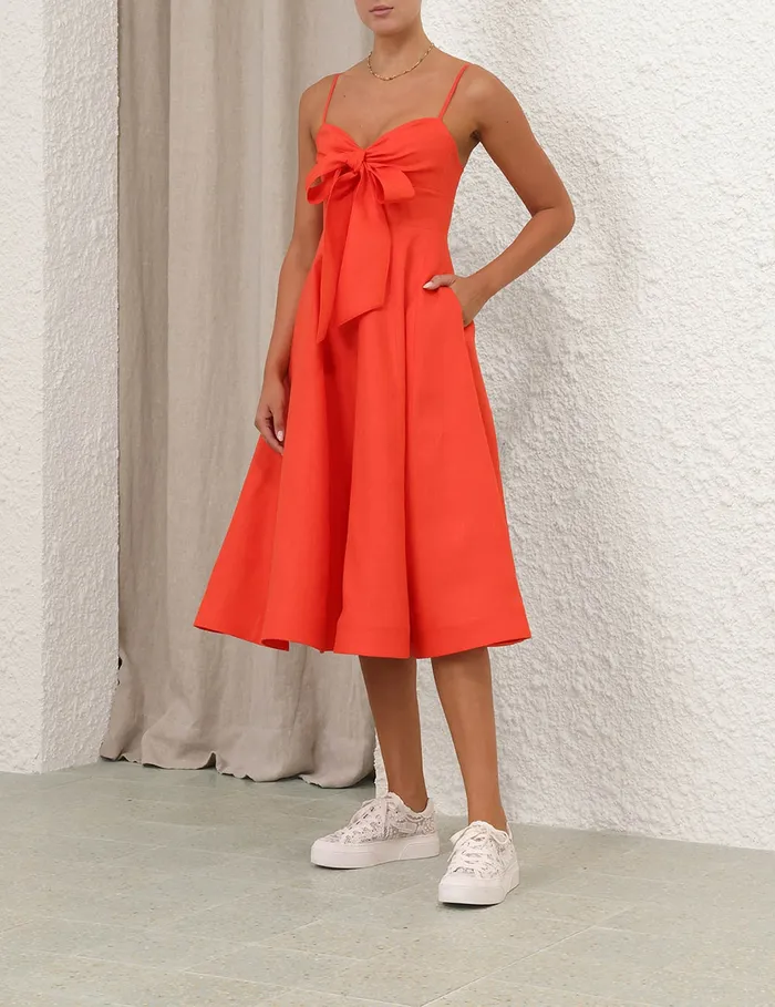 Women Zimmermann Clothing Crush Tie Front Midi Dress Red