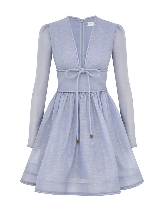 Women Zimmermann Clothing Eden Structured Mini Dress Dusty Blue