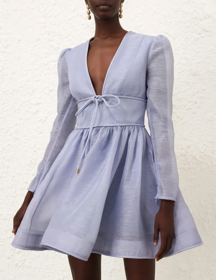 Women Zimmermann Clothing Eden Structured Mini Dress Dusty Blue