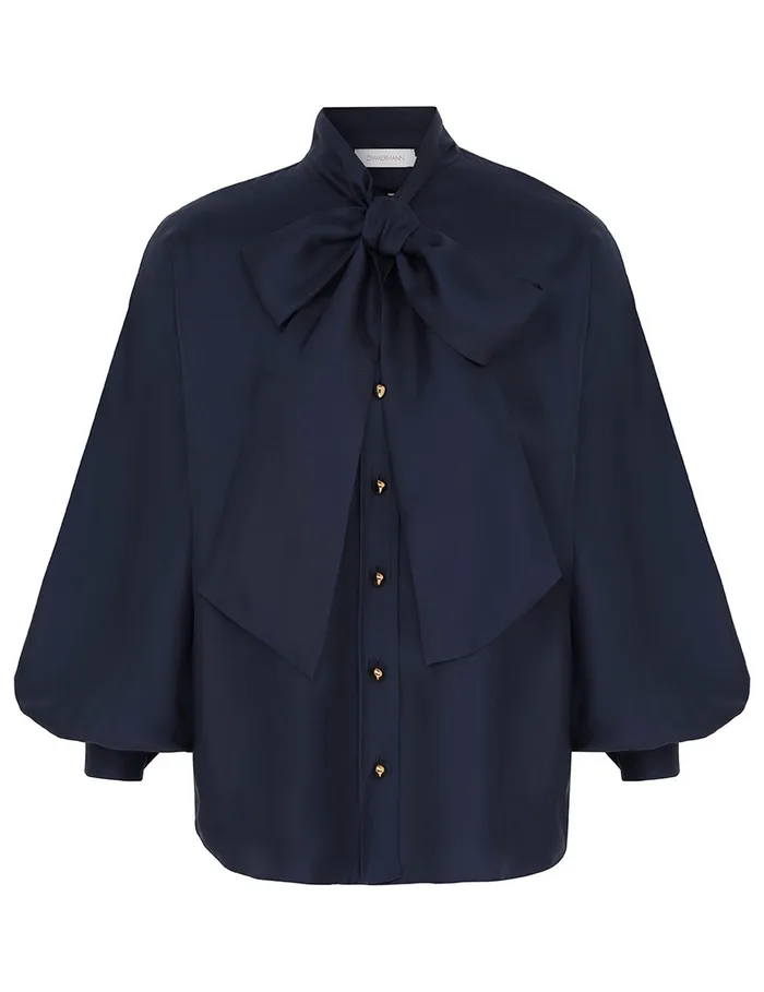 Women Zimmermann Clothing Eden Tie Neck Blouse Marine