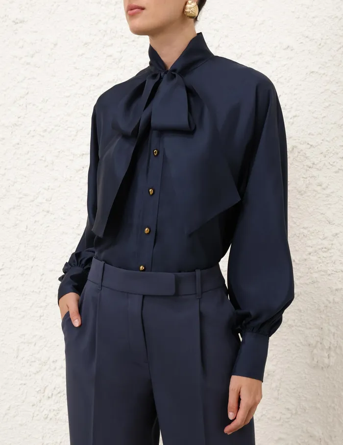 Women Zimmermann Clothing Eden Tie Neck Blouse Marine