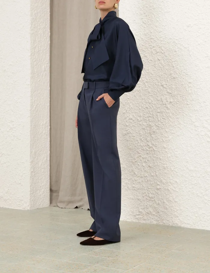 Women Zimmermann Clothing Eden Tie Neck Blouse Marine