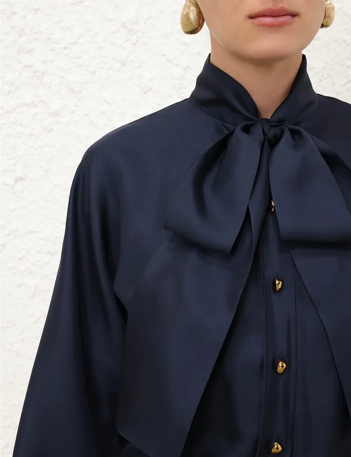 Women Zimmermann Clothing Eden Tie Neck Blouse Marine