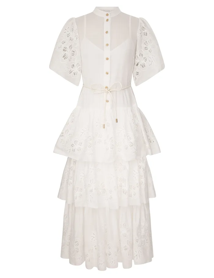 Women Zimmermann Clothing Everley Tiered Midi Dress Ivory