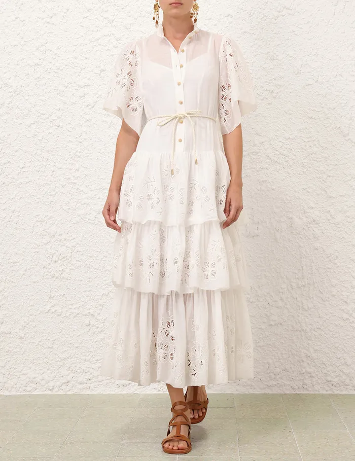 Women Zimmermann Clothing Everley Tiered Midi Dress Ivory