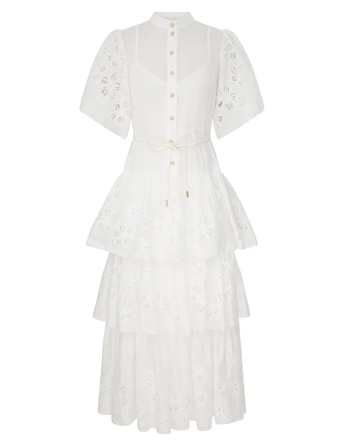 Women Zimmermann Clothing Everley Tiered Midi Dress Ivory