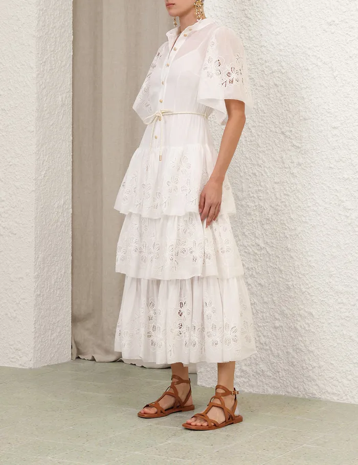 Women Zimmermann Clothing Everley Tiered Midi Dress Ivory