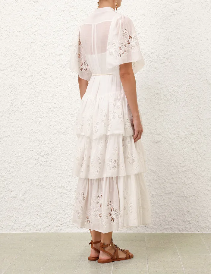 Women Zimmermann Clothing Everley Tiered Midi Dress Ivory